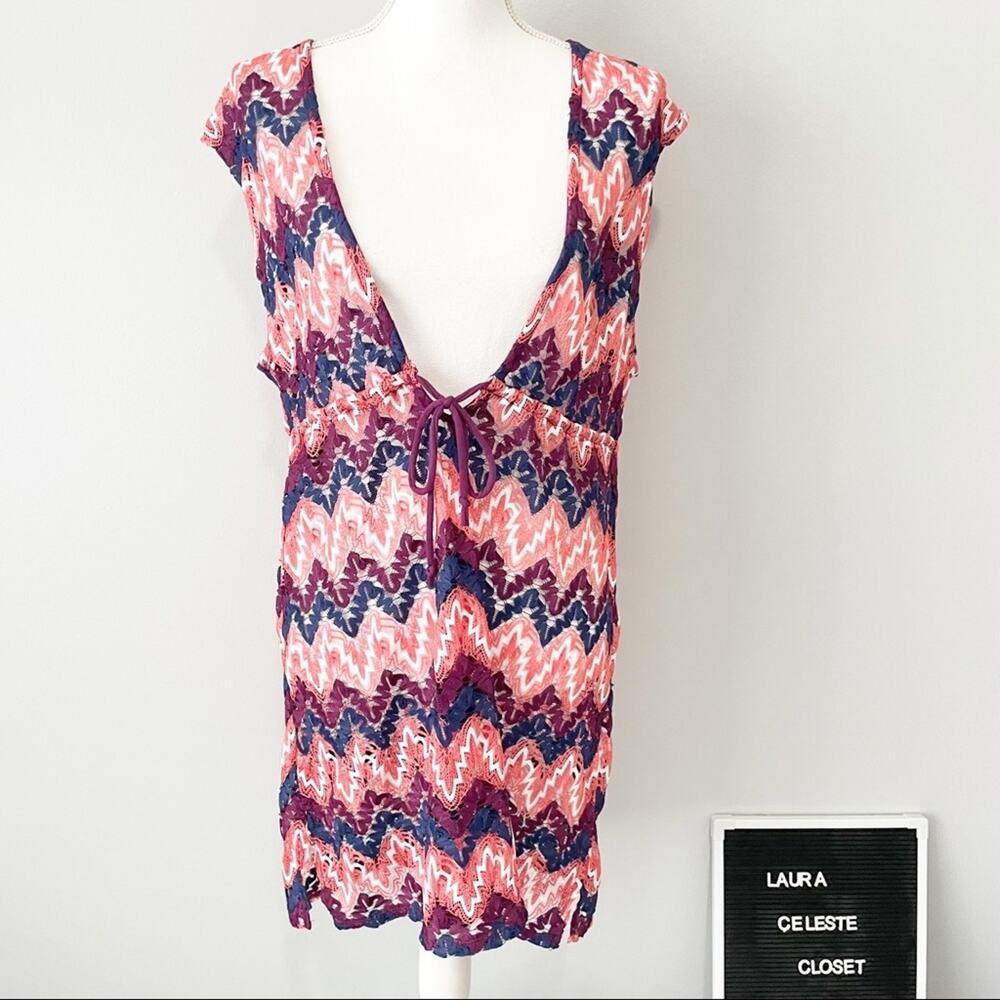Miken Swim chevron pink lace swim cover up large New NWT